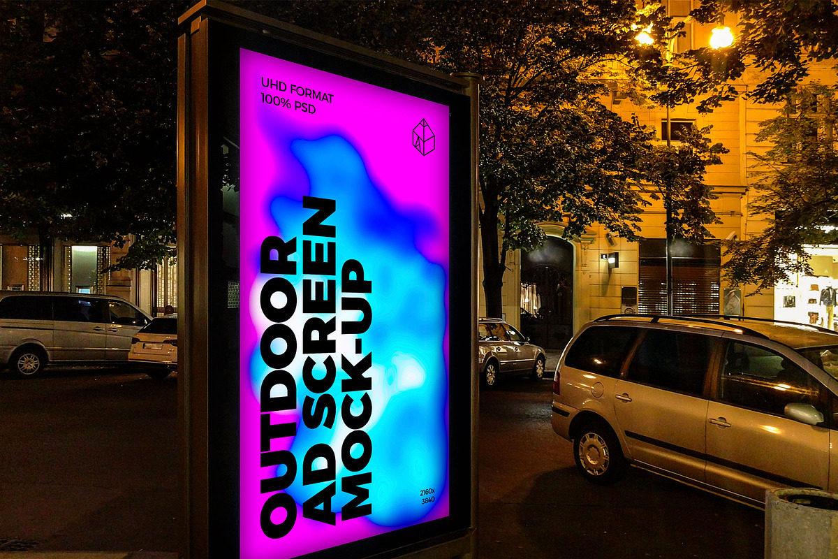 Outdoor Night Ad Screen MockUps 4, an Advertising Mockup by Graphic Shelter