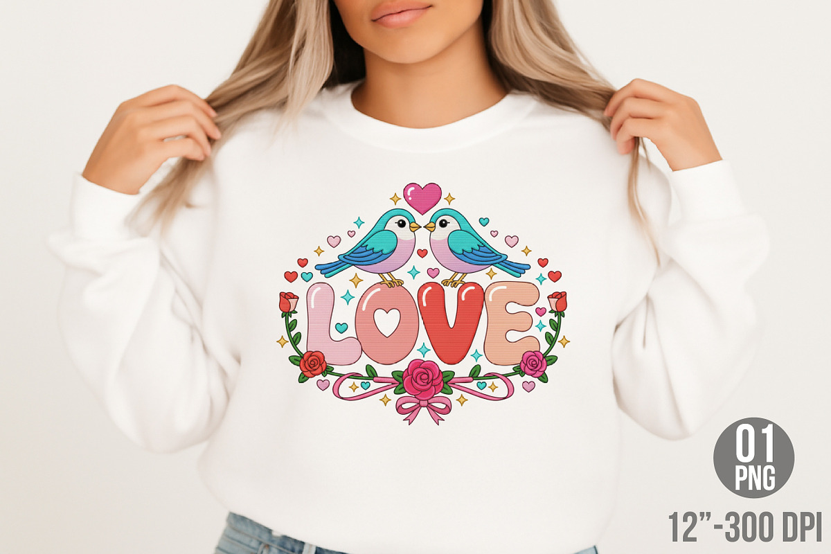Cute Love Birds Sublimation PNG, an Illustration by Designking (Photo 1 of 6)