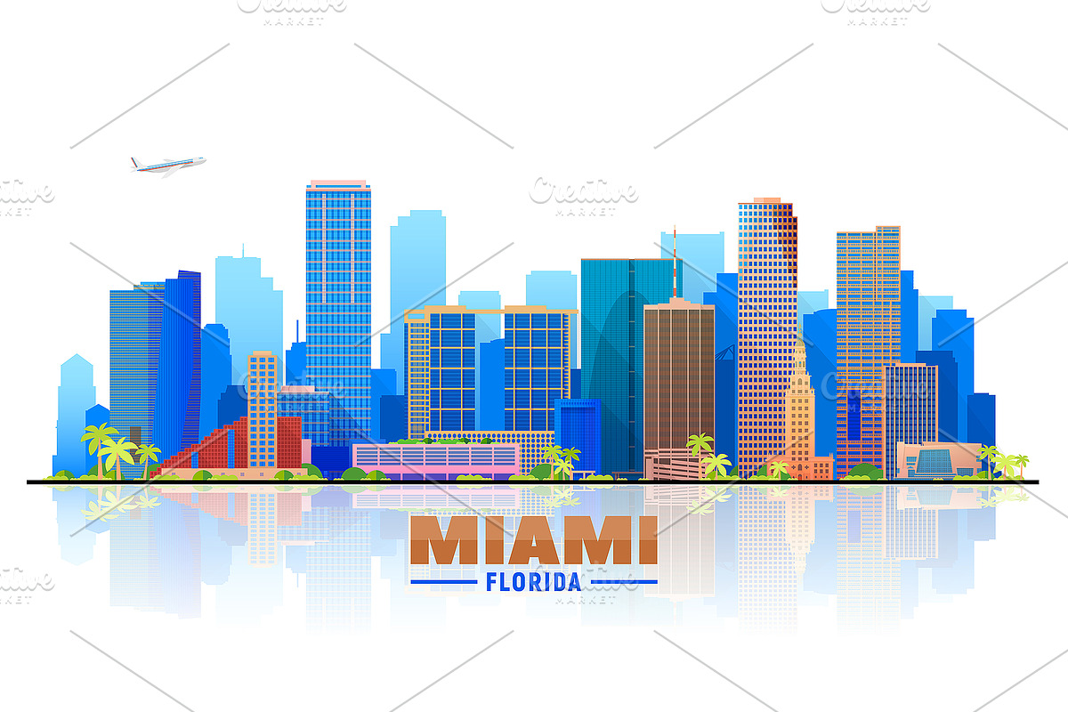 Miami Florida, US vector skyline, an Illustration by Sky and glass (Photo 1 of 4)