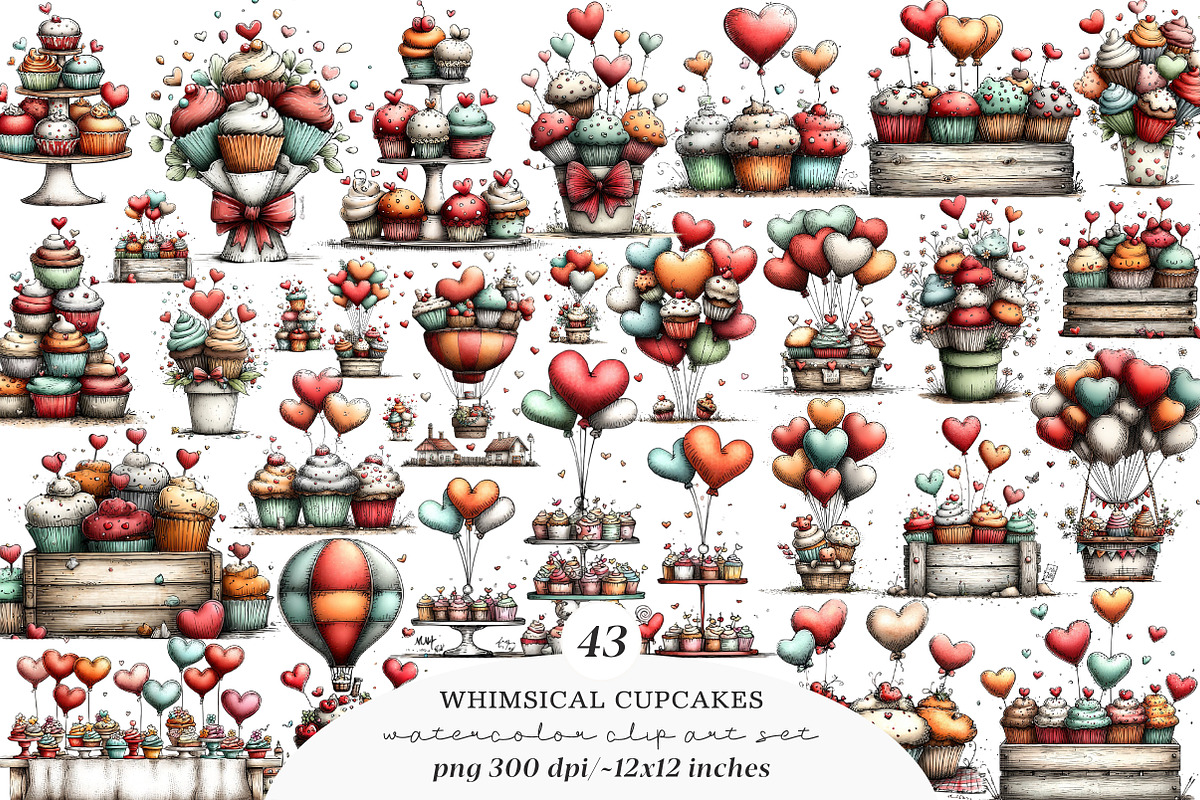 Valentines Cupcakes Clipart PNG, an Illustration by SinaCreation (Photo 1 of 11)