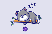 Cute Cat Sleeping On Tree Cartoon, an Animal Illustration by Catalyst Labs (Thumbnail 3 of 3)