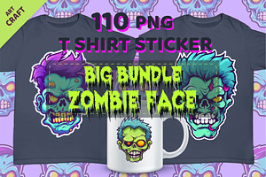 Big bundle 110 Cartoon Zombie Faces., a Decorative Illustration by KENO Mascots