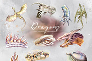 Watercolor Dragons Clipart Set, a Decorative Illustration by ArtCreationsDesign (Thumbnail 3 of 3)