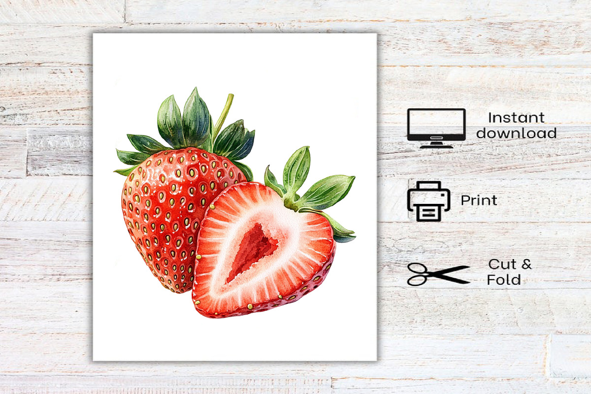 Watercolor Sweet Strawberry Clipart, an Illustration by Canvas Craft (Photo 8 of 8)