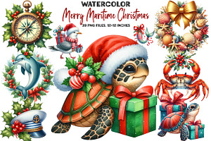 Merry Maritime Christmas Clipart, an Illustration by DreamArtGraphic
