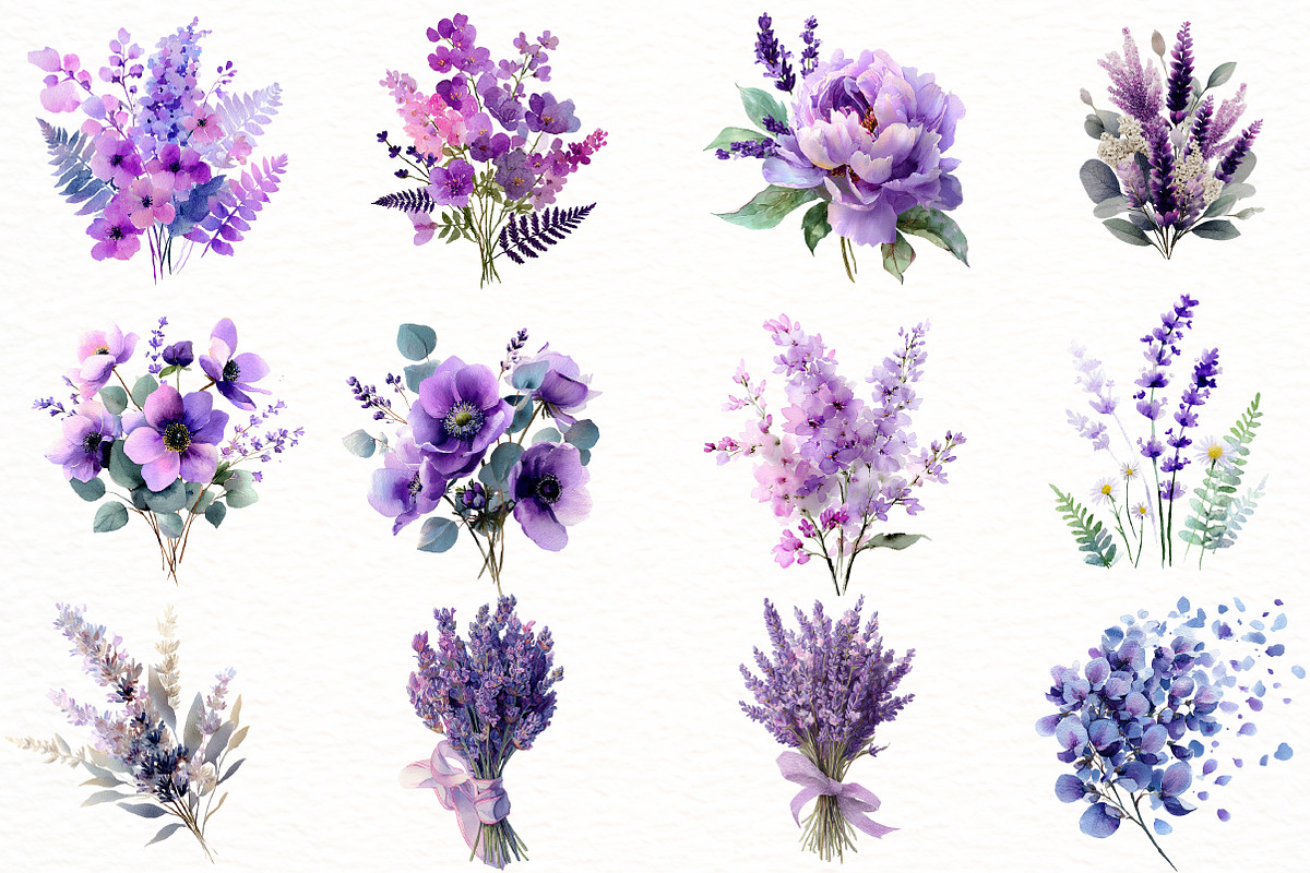 Watercolor Lavender & Purple Flowers, an Illustration by Designworld (Photo 4 of 5)
