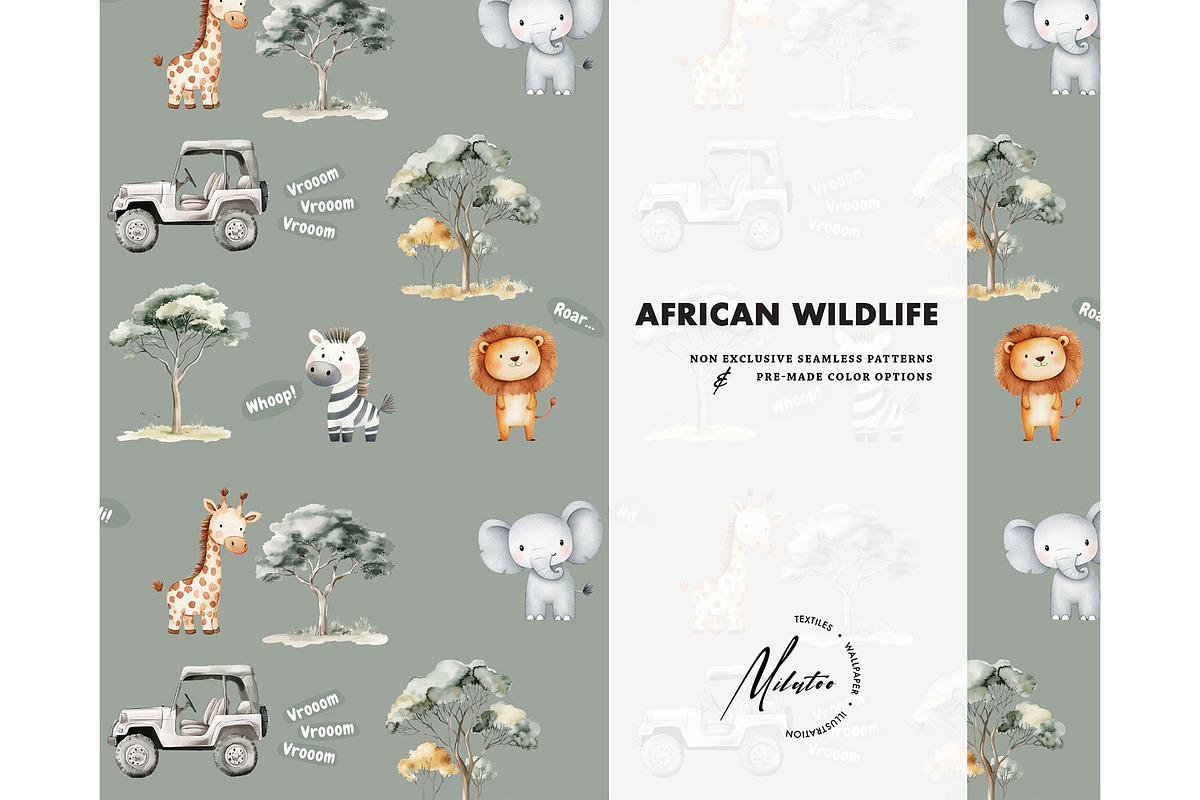 Safari animals wildlife pattern, a Pattern Graphic by Milatoo (Photo 3 of 6)