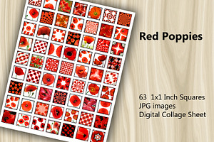 Digital Collage Sheet  Red Poppies, a Print Template by Kseniya-Omega