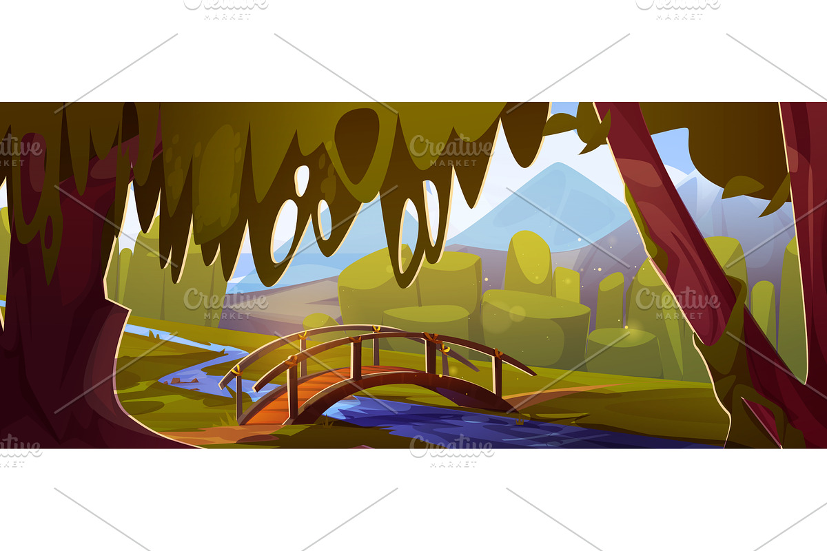 Forest bridge scenic view, an Illustration by art PVP - market