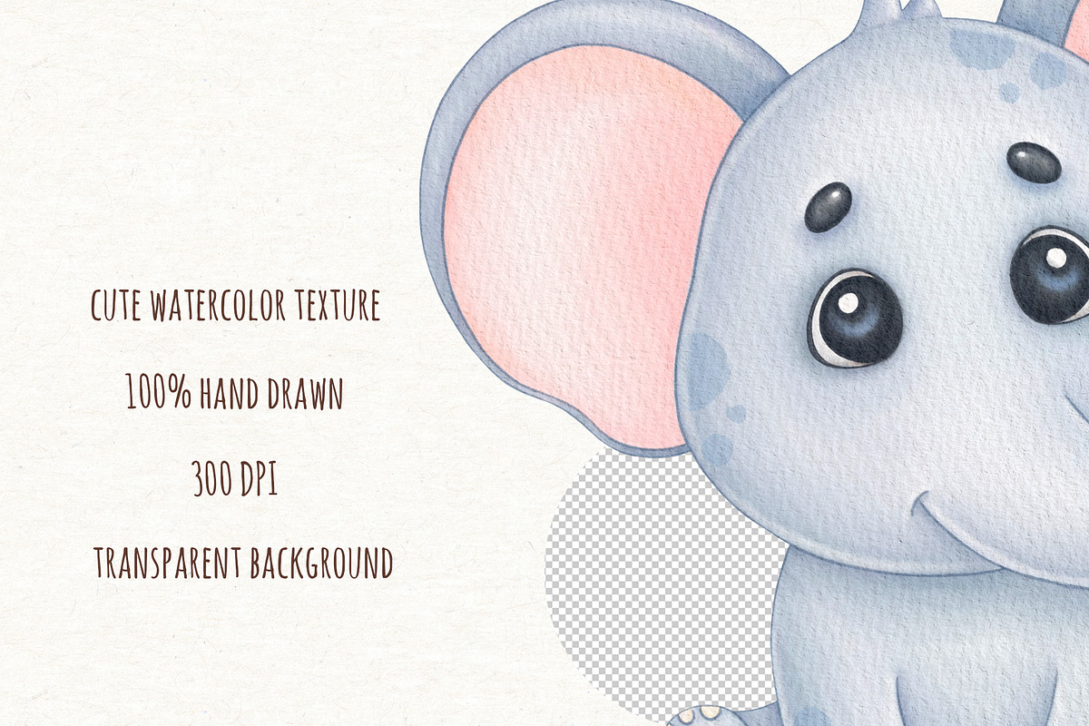 Watercolor Baby Elephant Clipart, a Decorative Illustration by ekossa_art (Photo 4 of 8)