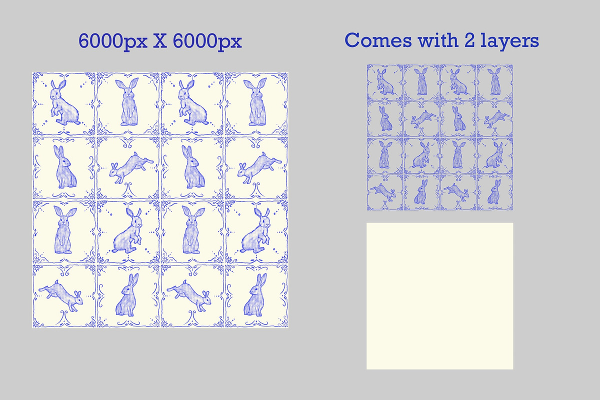 Rabbit Delft Tiles Repeat Pattern, a Pattern Graphic by Forest Lily (Photo 2 of 5)