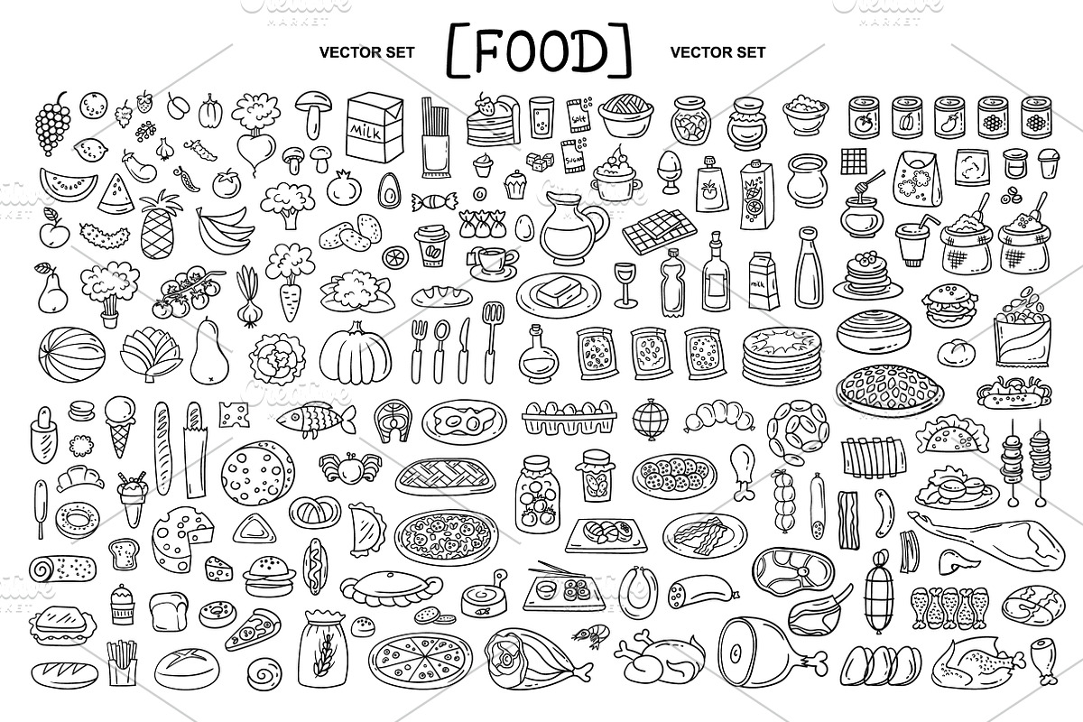 Vector hand drawn set with food, an Object Graphic by Olga Chuklay (Photo 2 of 2)