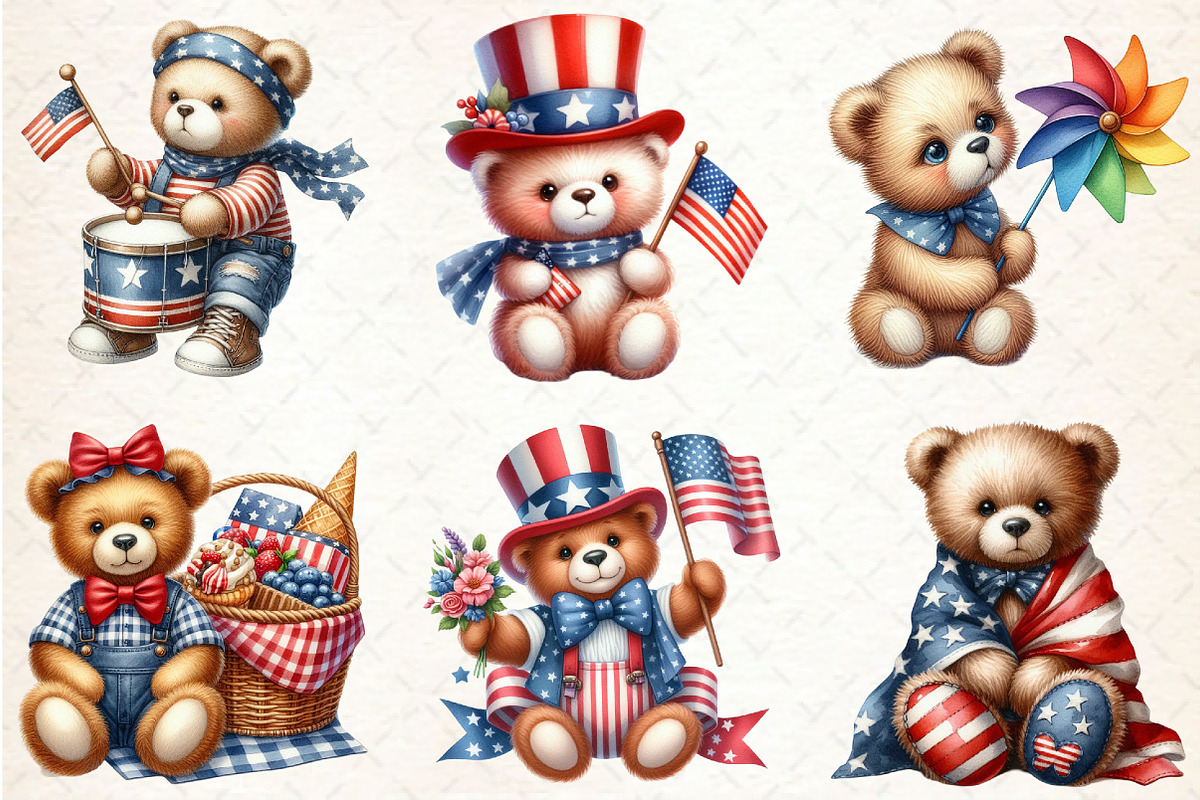 4th of July Teddy Bear Clipart, a Seasonal Illustration by Rose Art (Photo 4 of 4)