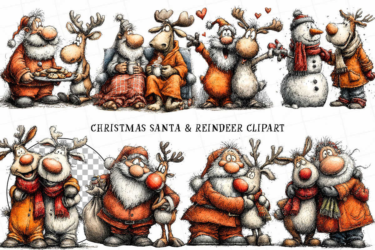 Christmas Santa & Reindeer Clipart, an Illustration by OK Design (Photo 3 of 6)