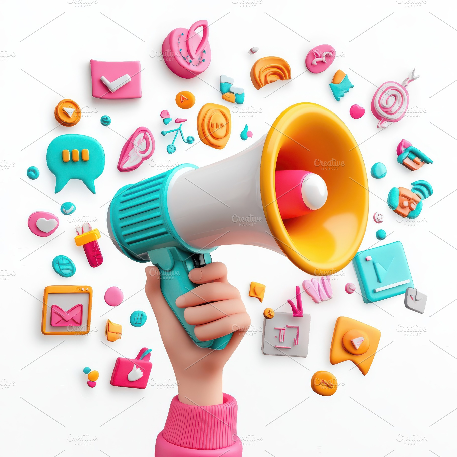 Hand holding megaphone announcing so, an Abstract Photo by Pixeness Studio