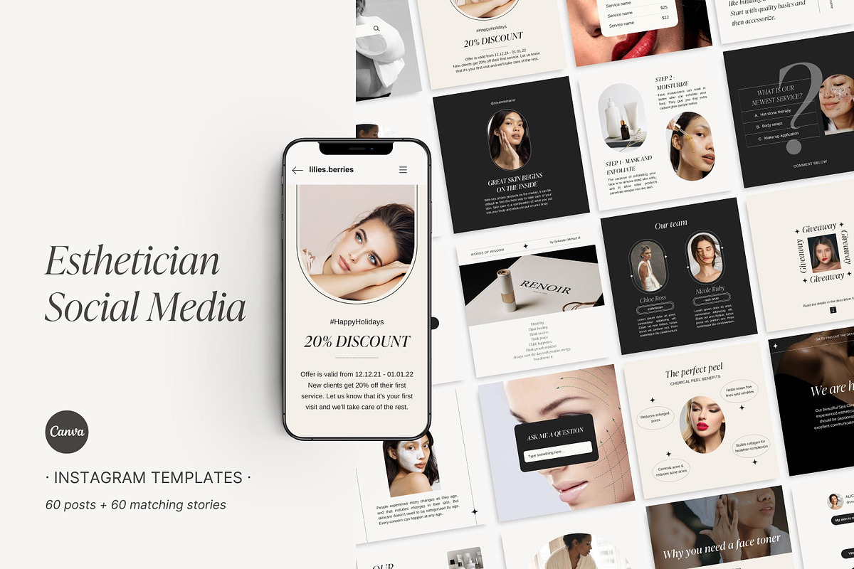 Esthetician Instagram templates, a Social Media Template by LiliesandBerries (Photo 2 of 22)