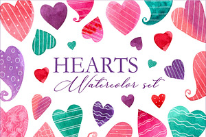 Set Watercolor hearts
