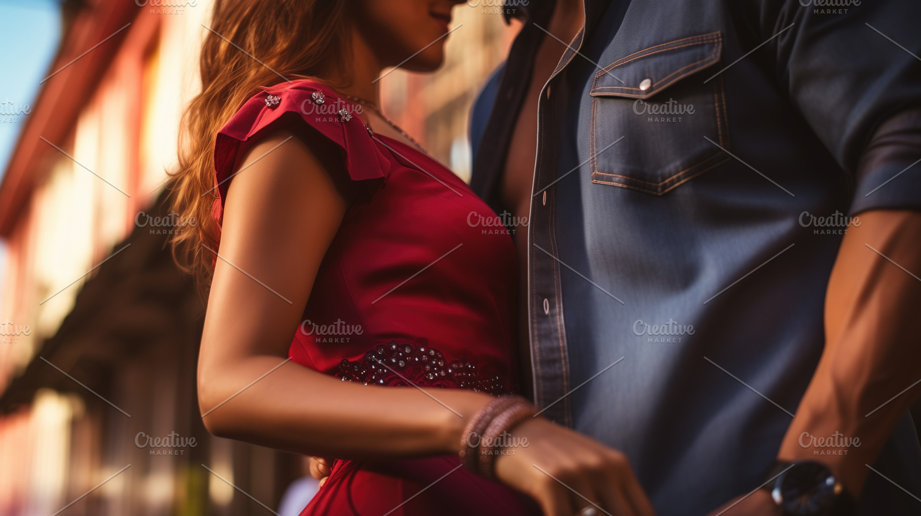 Beautiful young couple dating on the street. Guy and girl in sed, a Person Photo by Studio Light & Shade