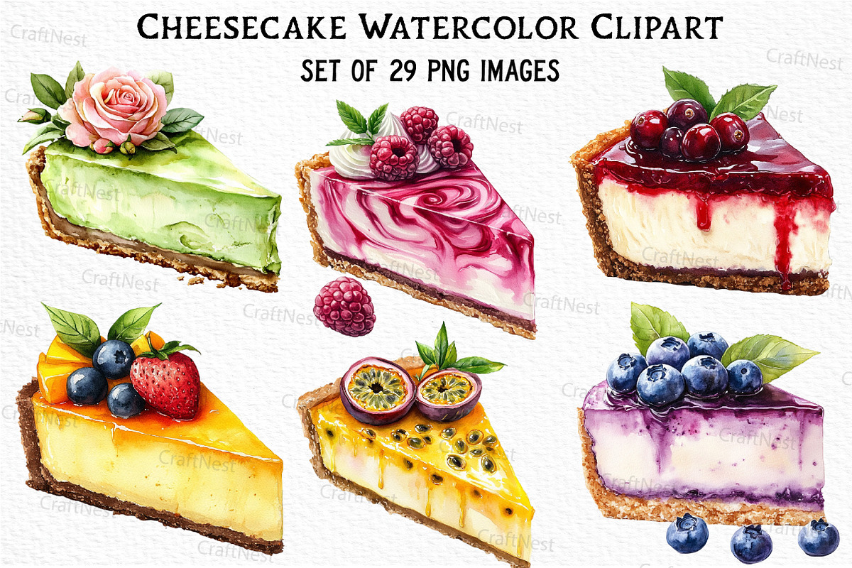 Cheesecake Watercolor Clipart, an Illustration by Craft Nest (Photo 1 of 6)