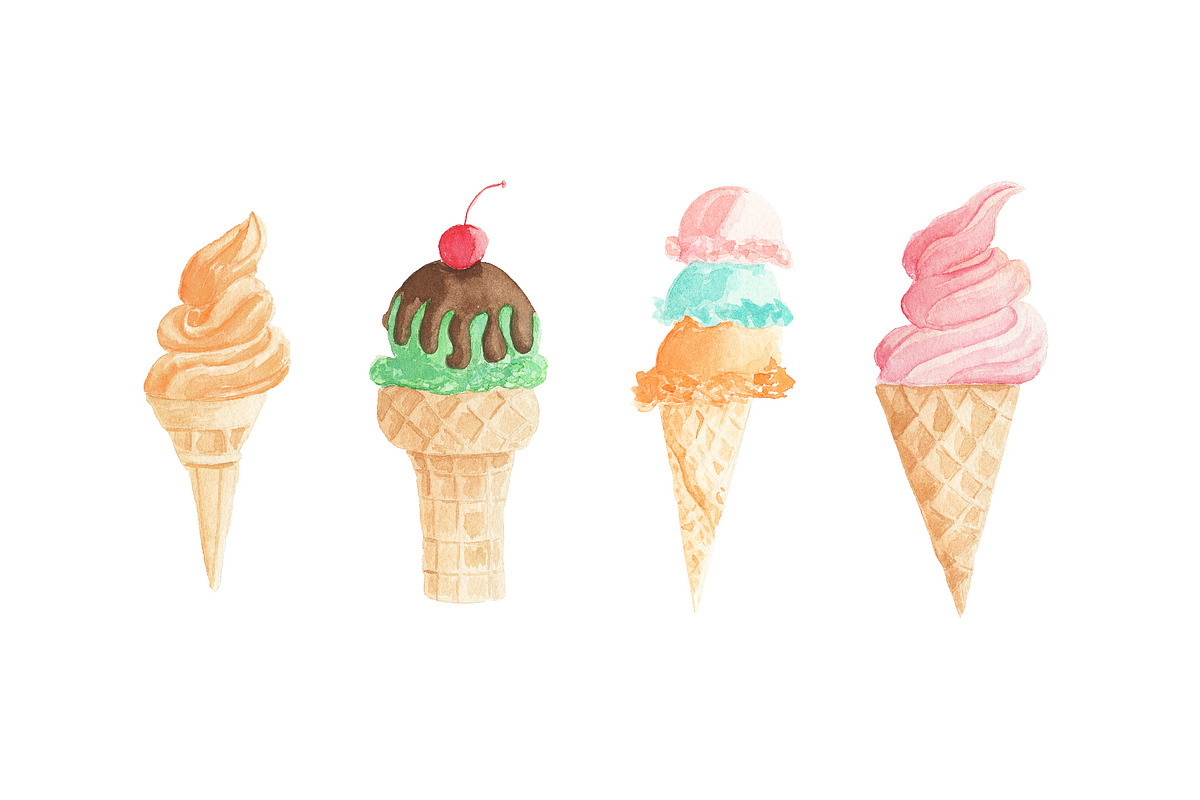 Ice Cream Parlour Watercolor Set, an Illustration by One and Only Paper (Photo 7 of 10)
