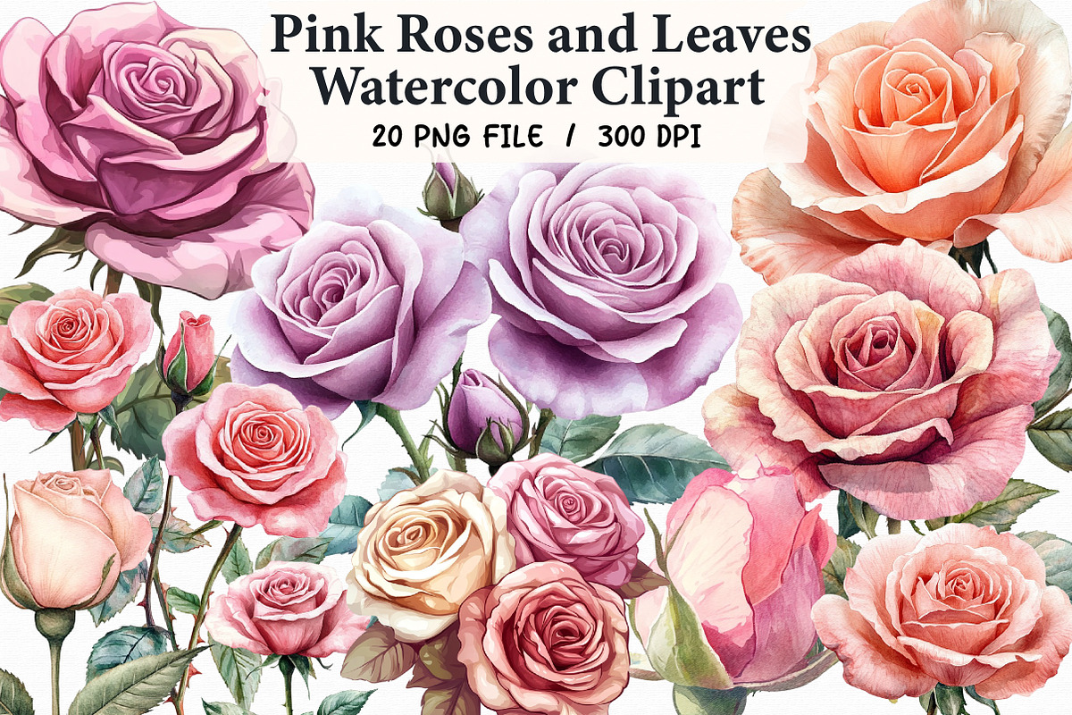 Pink Roses watercolor clipart, an Illustration by Libby Wishes (Photo 1 of 4)