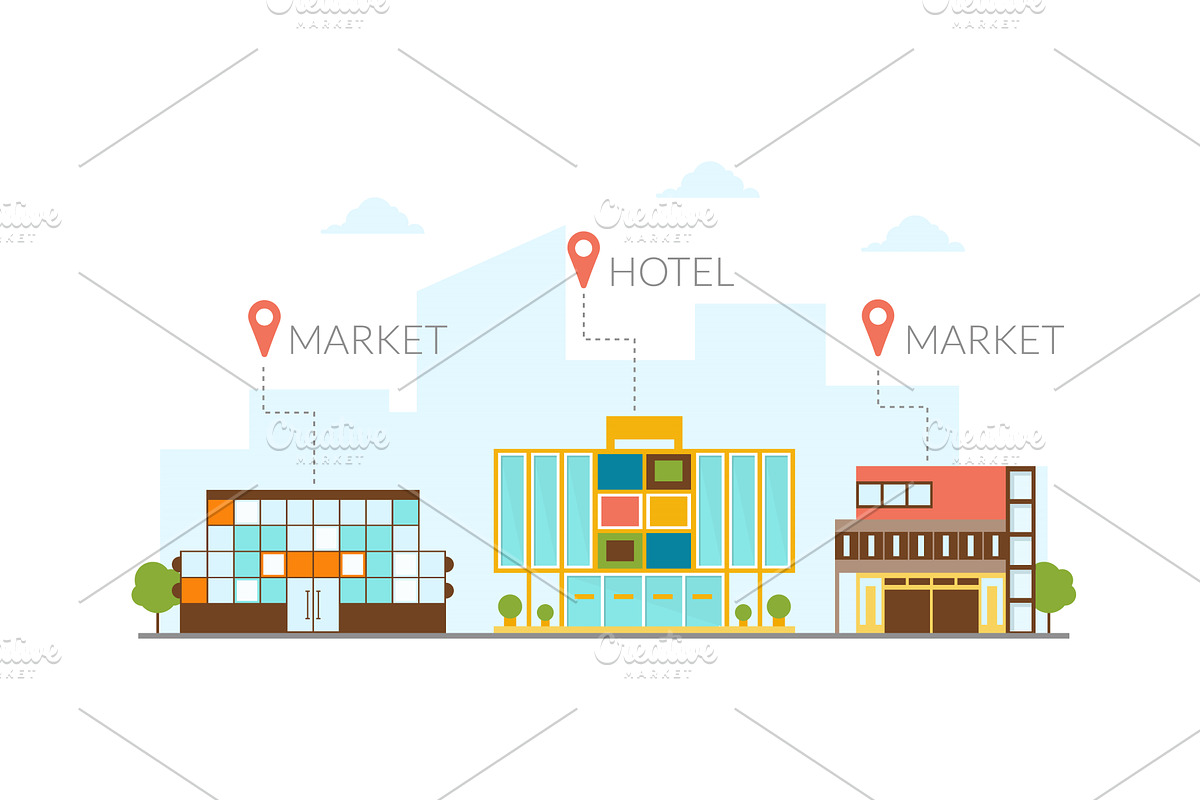 Market, Hotel Buildings, Modern, an Object Illustration by TopVectors