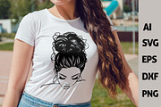 Messy Bun Svg Bundle, Woman Face, a Person Illustration by FancyDesignStudio (Thumbnail 7 of 8)