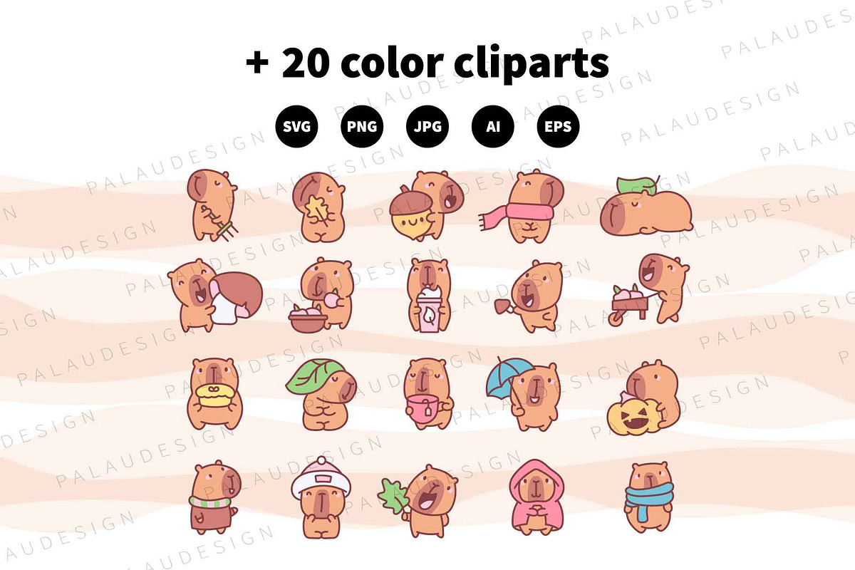 Cute Kawaii Capybaras in Autumn, an Animal Illustration by Palau (Photo 10 of 12)