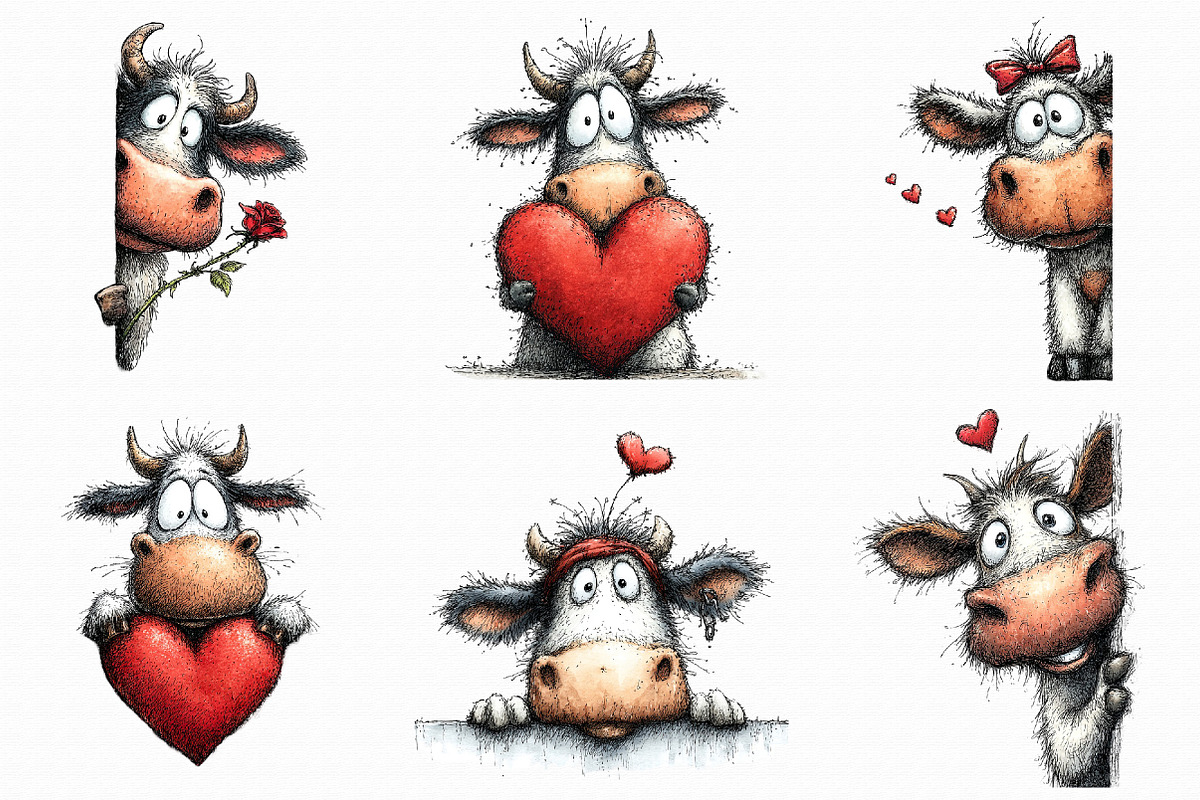 Funny Peeking Valentine Cow Clipart, an Illustration by Libby Wishes (Photo 4 of 8)