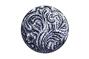 vintage ornate metal button sketch, an Illustration by pikepicture