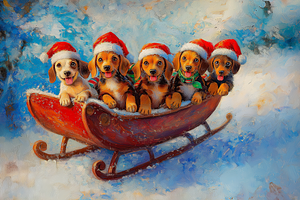 Beagle Puppies Sleigh Holiday Art, an Animal Illustration by Art Paradise Studios