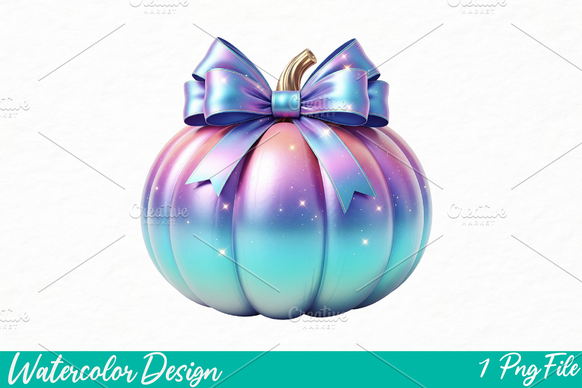 Iridescent Fall Pumpkin PNG, an Illustration by Watercolor design (Photo 1 of 3)