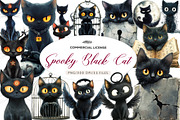 Spooky Black Cat Clipart, an Illustration by CreationArt (Thumbnail 1 of 6)