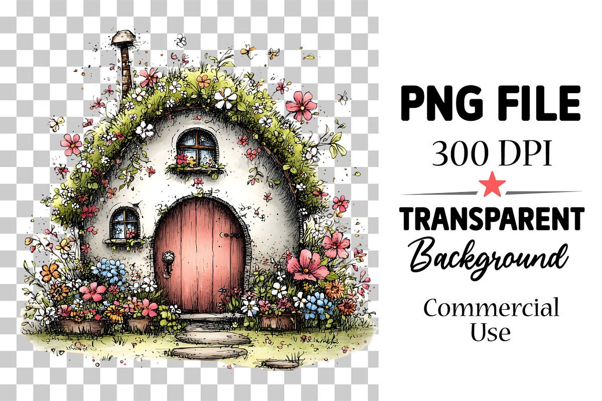 Whimsical Spring House Clipart, an Illustration by Watercolor design (Photo 2 of 6)