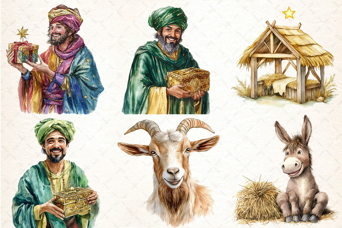 Cute Christmas Nativity Clipart Bund, an Illustration by DreamCafeArt (Photo 3 of 7)