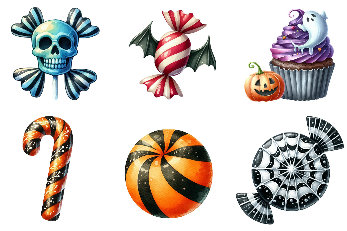 Watercolor Halloween Sweets Clipart, an Illustration by CreationArt (Photo 6 of 6)