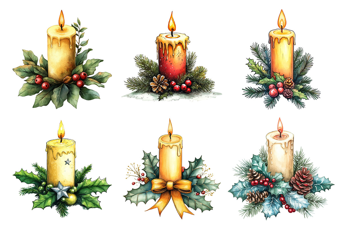 Holiday Candle Bouquets Clipart, an Illustration by Daily.Designs (Photo 4 of 5)