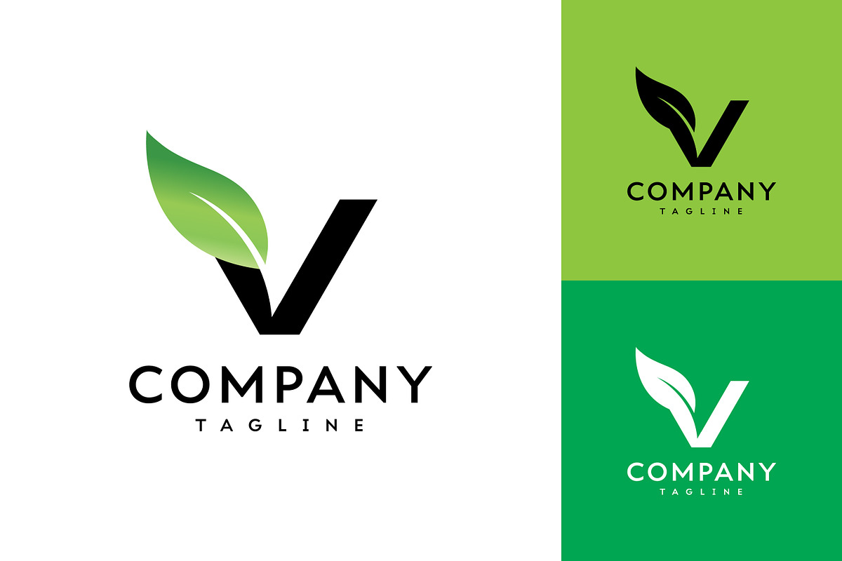 Letter V design with a green leaf, a Branding & Logo Template by Saba Vector