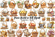 Picnic Basket in Fall Watercolor Cli, an Illustration by Libby Wishes (Thumbnail 1 of 4)