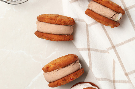 Concept of sweet food, cookies with ice cream, top view, a Background Photo by AtlasStudio PRO