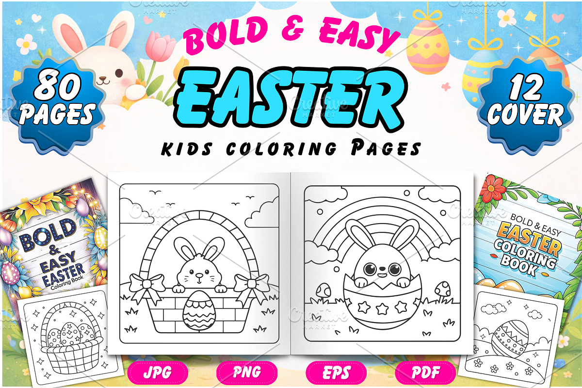 Bold & Easy Easter Coloring Pages, a Seasonal Illustration by Neon Studio (Photo 1 of 3)