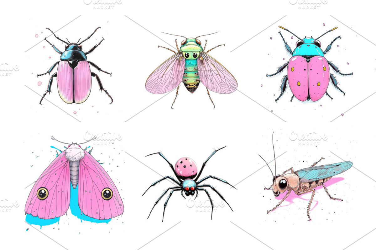 A set of fun insects isolated, an Animal Illustration by Sybillla
