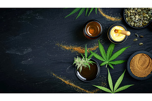 black table topped with cbd oil, a Health & Medical Photo by Neirfy