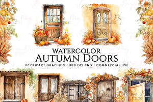 Watercolor Autumn Doors Clipart