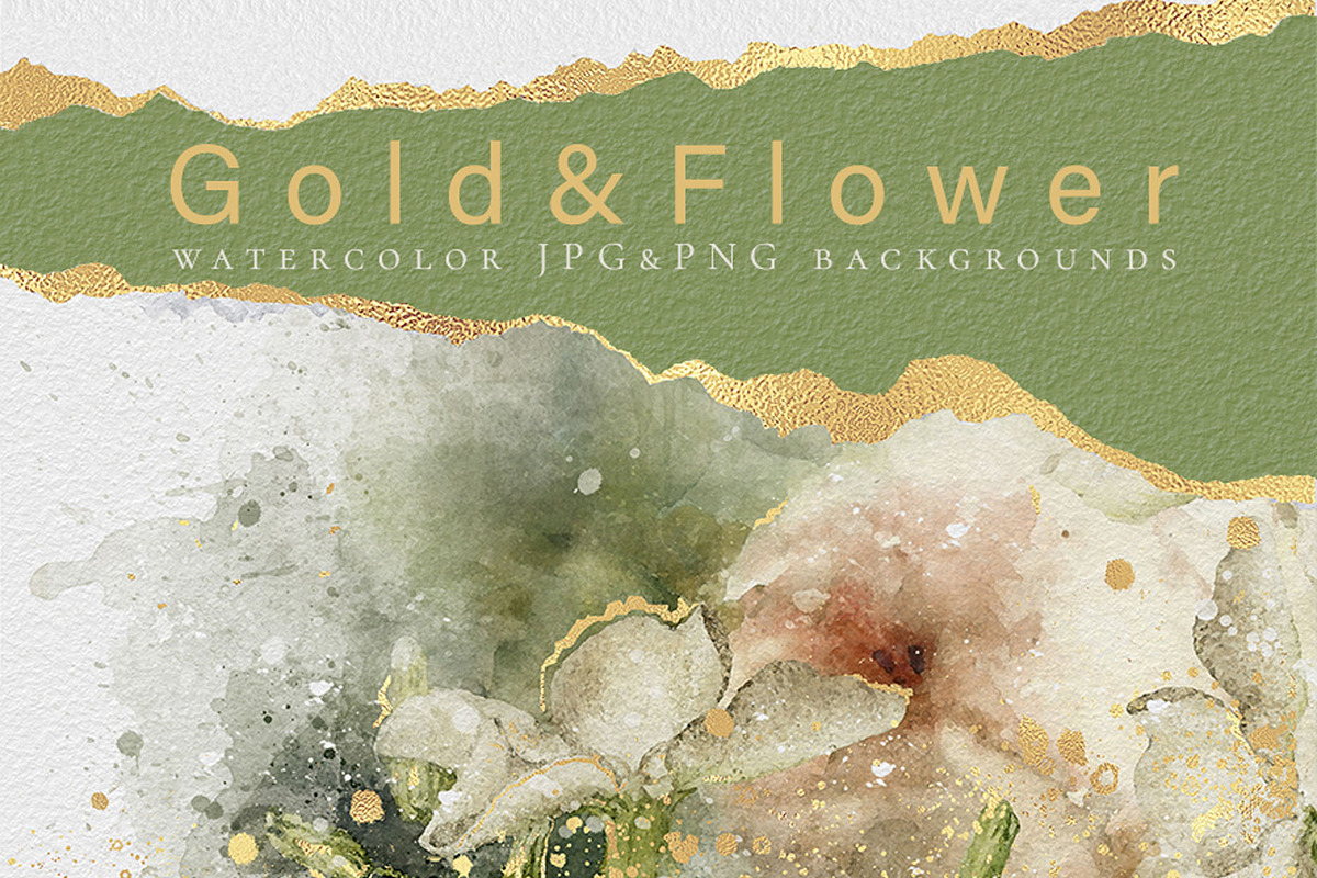 Gold & Flower Watercolor Backgrounds, a Pattern Graphic by Suna Kosem (Photo 1 of 19)