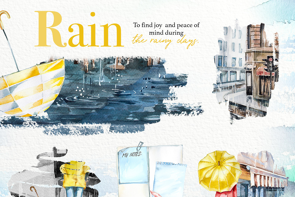 Watercolor Rain Clipart Set, a Seasonal Illustration by ArtCreationsDesign (Photo 4 of 12)