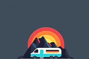 Road Trip Emblem With RV Recreational Vehicle