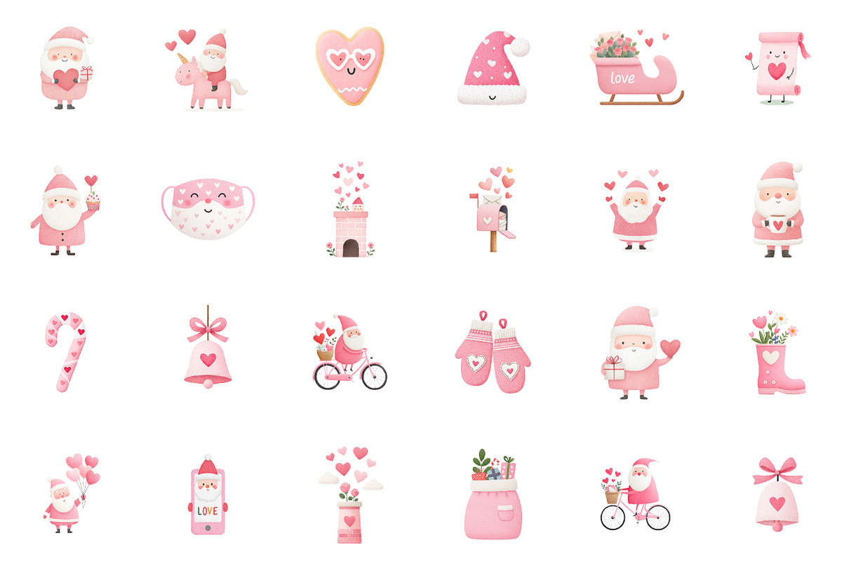 Pink Santa Valentines Clipart Bundle, an Illustration by Sublimation Artist (Photo 2 of 6)