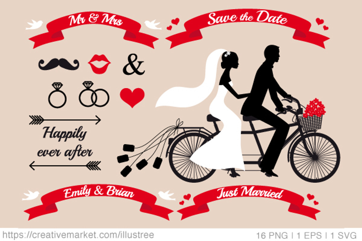 Wedding tandem bicycle, vector, an Object Graphic by Illustree (Photo 1 of 2)