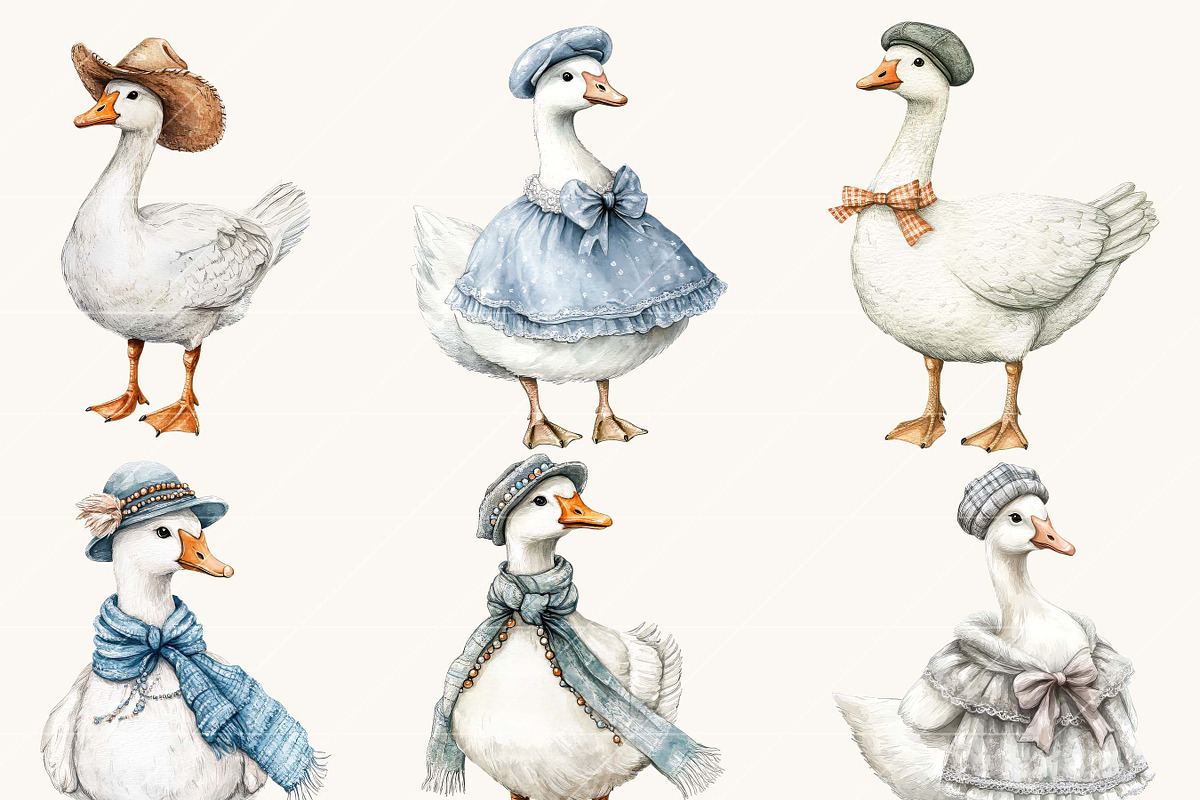 Watercolor Silly Goose Clipart, an Animal Illustration by SparkyDesignsUS (Photo 5 of 8)